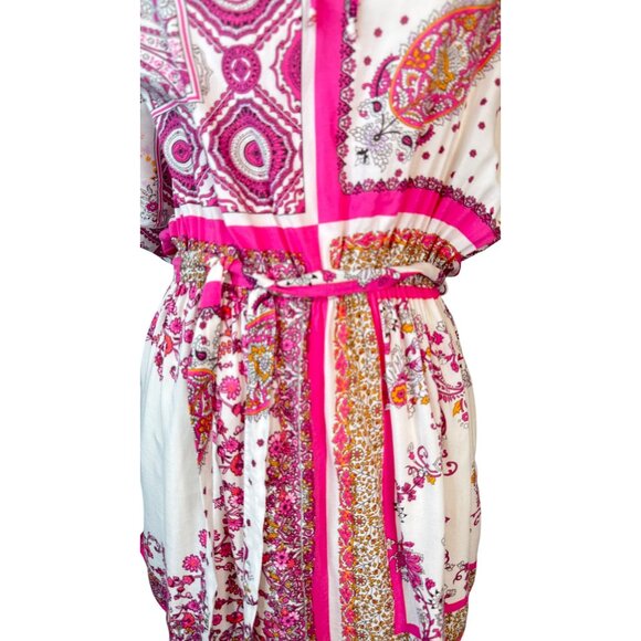 J. Crew XS Re-Imagined Cotton Boho Print Tie-Neck Mini Self Belt Dress - Picture 4 of 13